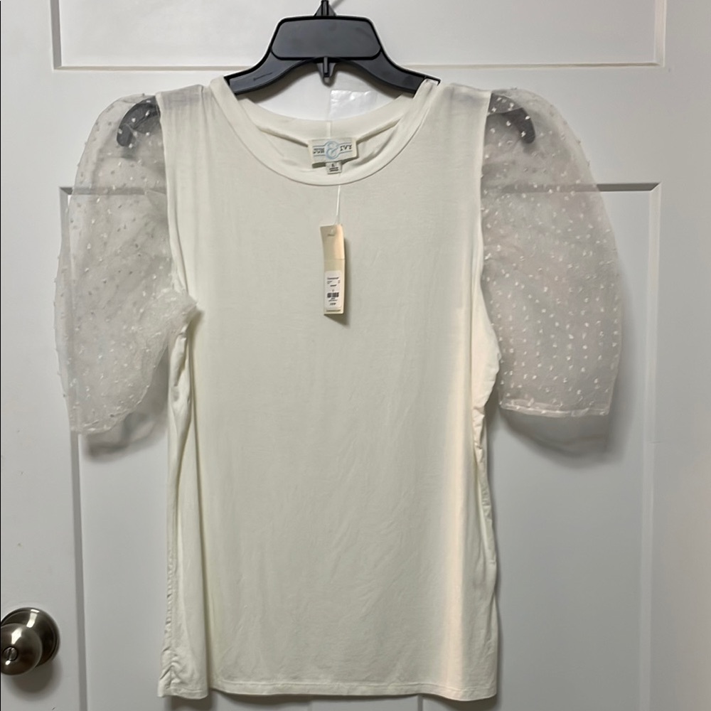 Elegant White Top with Sheer Sleeves